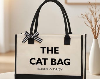 Sac fourre-tout personnalisé en toile avec chat, cadeau personnalisé avec nom d'animal de compagnie