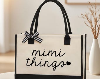 Personalized Mimi Things Canvas Tote Bag, Grandma Gift