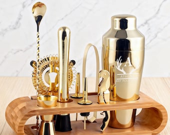 Gegraveerde staal matzwarte cocktail alcohol shaker, gepersonaliseerde custom whisky wijn set, martini barman tools, cadeau voor vader echtgenoot