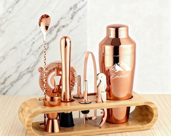 Coctelera de acero grabada en negro mate, juego de whisky y vino personalizado, herramientas de barman de Martini, regalo para padre y esposo