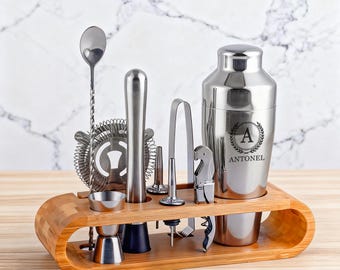 Coctelera de acero grabada en negro mate, juego de whisky y vino personalizado, herramientas de barman de Martini, regalo para padre y esposo