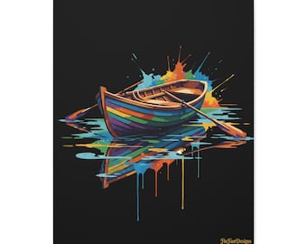 Colorful Rowboat Canvas Stretched | Vibrant Boat Wall Art