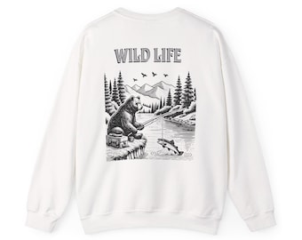 Wild Life Bear Angeln Rundhalsausschnitt Sweatshirt | Natur Grafik