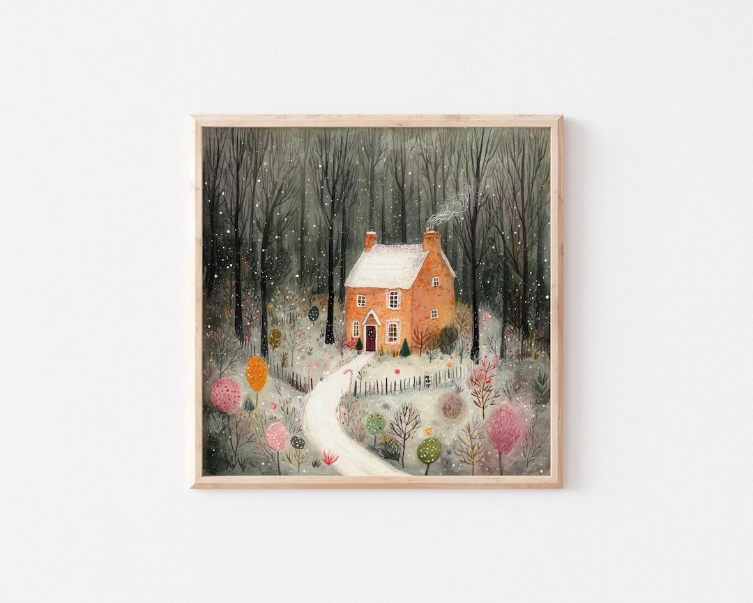 Gingerbread House Poster, Peppermint Candycane Forest Print, Honey