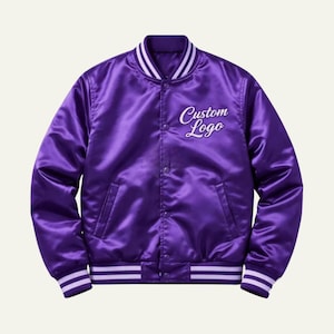Purple Satin Varsity Jacket Personalized Custom Letterman Bomber Unisex image 1