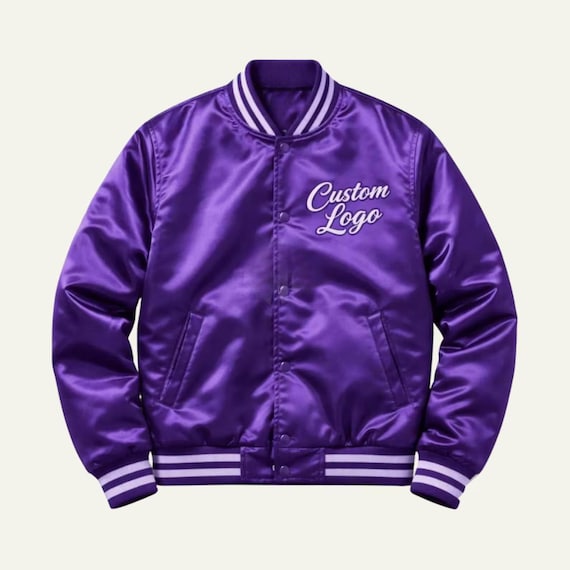 Purple Satin Varsity Jacket Personalized Custom Letterman Bomber Unisex