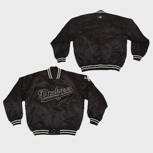 LA Dodgers Schwarze Satin Varsity Jacke - Retro MLB Bomber, Baseball Letterman Mantel, Unisex Fan Ausrüstung für Männer, Frauen und Jugendliche