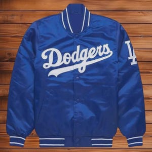 Benutzerdefinierte Los Angeles Dodgers Vintage Bomberjacke Blauer Satin Baseball Varsity Letterman Style, MLB-inspiriertes Unisex Geschenk für Männer und Frauen