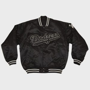 LA Dodgers Schwarze Satin Bomberjacke - Retro MLB Varsity Baseballmantel, Unisex Fan Oberbekleidung für Männer, Frauen und Jugendliche