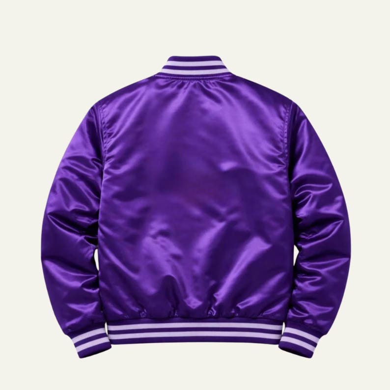 Purple Satin Varsity Jacket Personalized Custom Letterman Bomber Unisex image 2