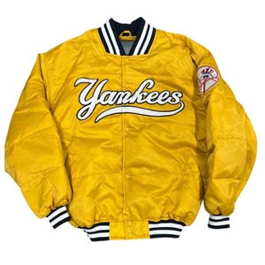 Jaqueta bomber universitária New York Yankees em cetim vermelho – Casaco esportivo de beisebol com botões de pressão