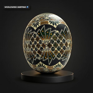 Handbemaltes Straußenei Rumänische Grüne Pysanky Volkskunst, Wax Resist Sammlerstück mit Zertifikat