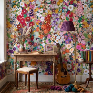 Bloemenbehang | Kleurrijk geschilderde weide | Verwijderbaar en zelfklevend