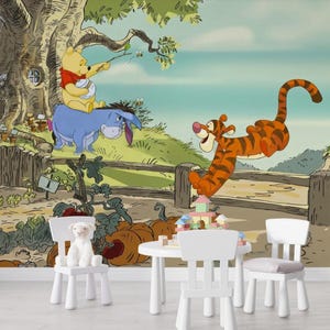 Winnie the Pooh Wallpaper – Tigger Piglet Eeyore Cartoon Mural, Kids Room Disney Decoration, Nursery Wall Art
