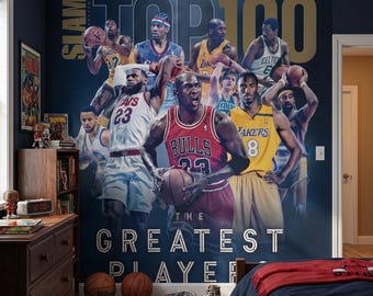 Papel de Parede de Basquete – Mural Retrô de Quadra Esportiva, Removível e Adesivo