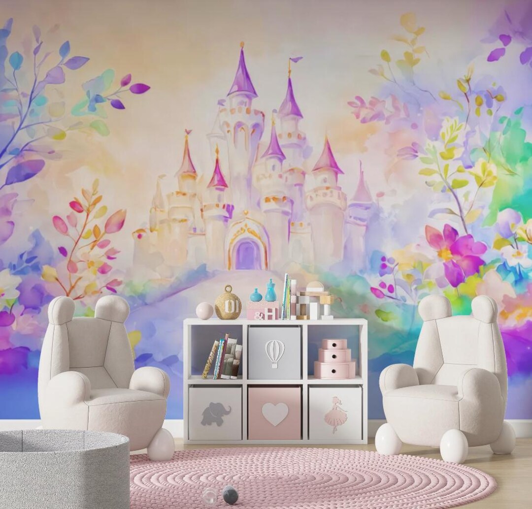 Fairy Tale Castle Wall Mural – Watercolor Fantasy Wallpaper With ...