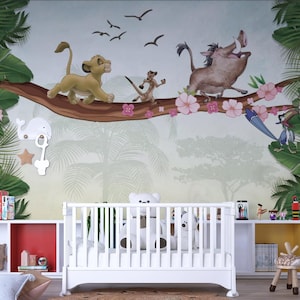 Lion King Jungle Wall Mural – Simba, Timon, Pumbaa, Zazu Safari Wallpaper – Boys  Girls Nursery Removable Kids Room Decor