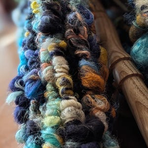 Ocean Deep Handspun Art Yarn | Chunky Blue Textured Yarn for Weaving & Knitting | 14.8 yd