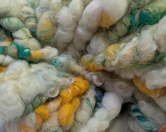 Handspun Art Yarn: Merino Silk Nettle, Bulky Textured Fiber - 23 yd