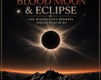 Blutmond Eclipse Midjourney Prompts | 100 Sonnenfinsternis AI Art | Astrofotografie Blutmond | Dunkler Himmel | Kommerzielle Nutzung