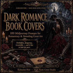 Dark Romance Book Covers Midjourney Prompts | 100 Romantasy Cover Art AI Prompts | Brooding Gothic Covers | Commercial Use