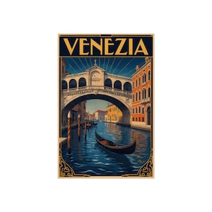 Venezia Fine Art Poster, Vintage Wall Art, Travel Gift, Italian Decor, Venezia Artwork,  Gondola,  Venice, Venice Italy, Rialto Bridge