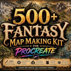 500+ Fantasy Map Brushes , Textures for Procreate | Cartography Kit, RPG Map Making Assets, D&D Worldbuilding, Mountain Stamps