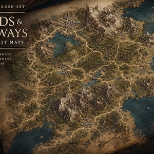 110+ Fantasy Map Road Brushes Stamps för Procreate | RPG Cartography Kit | Medeltida vägar, stigar och leder för iPad