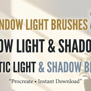 Puede incluir: Imagen publicitaria de pinceles de arte digital. El texto dice "360 Window Light Brushes", "Window Light & Shadow Kit" y "Realistic Light & Shadow Brushes". Incluye una pequeña ilustración de una ventana y una espátula. También se muestra "Procreate • Instant Download".