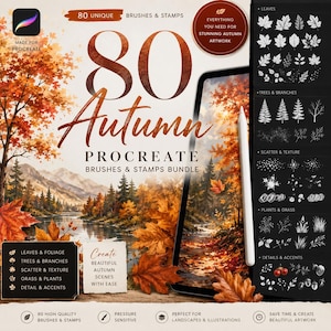 Autumn Procreate Brushes Bundle | Fall Foliage & Leaf Stamp Brushes | Seasonal Digital Painting Toolkit for Landscapes  Illustrations