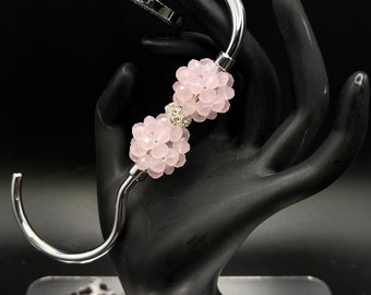 Handmade beaded silver purse holder - rhinestone bling pocketbook handbag hook, table bag hook, Barbie pink bling purse hook, OOAK