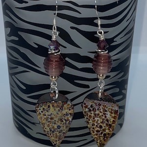 Handmade lampwork earrings, handmade enameled copper earrings, purple lampwork earrings