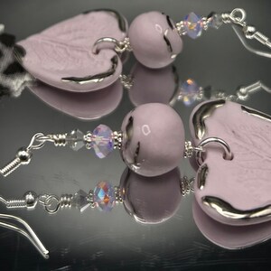 Lavender heart earrings, handmade porcelain earrings, platinum jewelry, OOAK, purple heart earrings