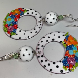 Handmade lampwork earrings, handmade enameled copper earrings, flower earrings, floral jewelry, OOAK