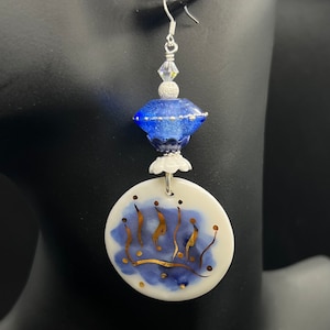Porcelain and lampwork earrings, dangle earrings, royal blue lampwork earrings, OOAK, earrings for women, porcelain earrings