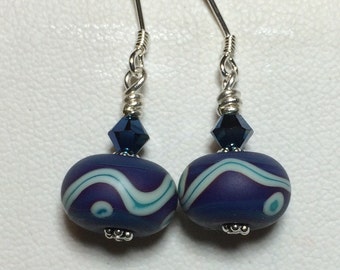 Lampwork handmade earrings navy blue jewelry lampwork earrings