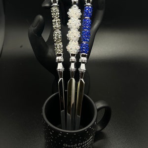 Bling beaded letter opener - desk accessory Christmas gift, black & crystal tool, crystal bling letter opener