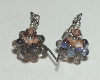 Handmade Lampwork Jewelry Glass Beaded Earrings tan peach metallic earrings