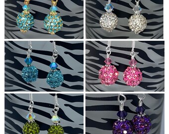 Handmade bling earrings, disco ball earrings, bling jewelry, blue earrings, purple earrings, green earrings