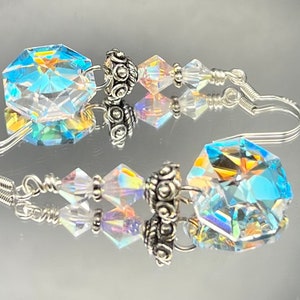Handmade Swarovski STRASS crystal and crystal AB earrings, octagonal earrings, octagon jewelry, celestial earrings, earrings for women
