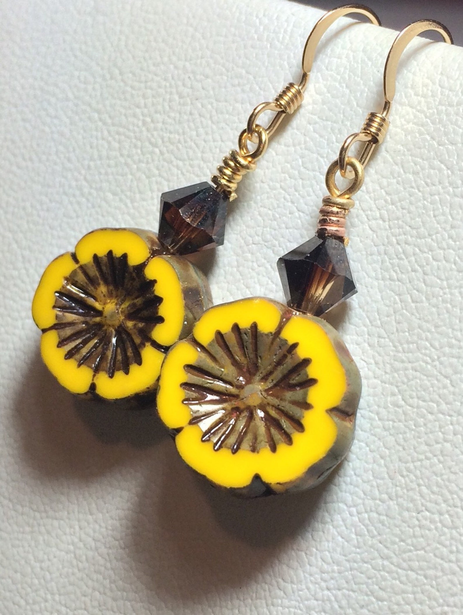 Handmade Czech Glass Jewelry Yellow Pansy Flower Earrings Etsy