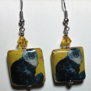 Katzenohrringe Decoupage Perlen Katzenliebhaber Schmuck, Tier Schmuck