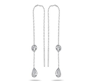 Sterling Silver Zircon Drop Chain Earrings