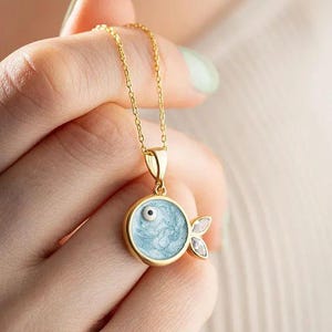 Gold Plated Blue Enamel Fish Necklace: 18K Women&#39;s Jewelry