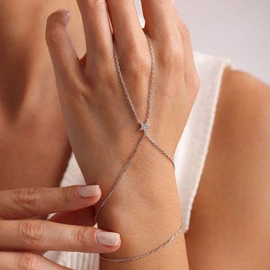 Sterling Silver Star Shahmaran Bracelet: Rhodium Plated Hand Chain