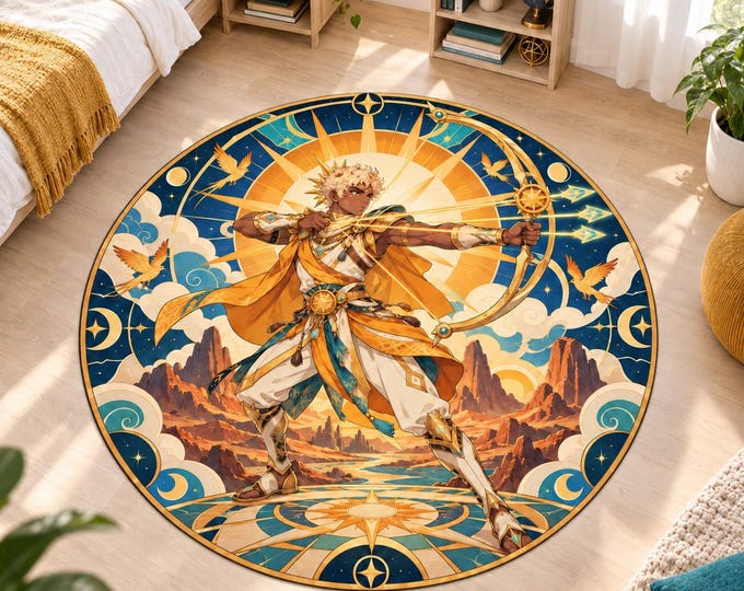 Celestial Archer Rug, Washable Round Rug, Fantasy Decor for Teen Bedroom and Game Room