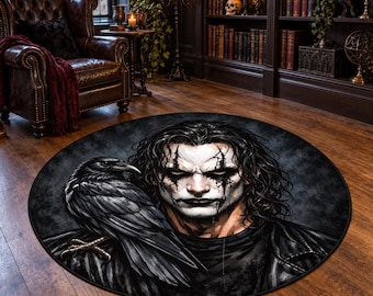 Dark Raven Painted Portrait Round Rug, Digital Print, Living Room Decor, Decorative Floor Accent