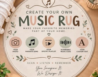 Personalized Music Rug, Custom Song Rug, Spotify Playlist Rug, Scannable Code, Custom Round Rug, Gift