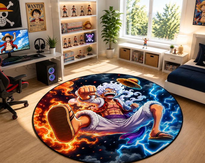 Round, One, Piece, Luffy, Anime, Rug, Gaming, Room, Decor, Digital, Print, Manga, Otaku, Gift
