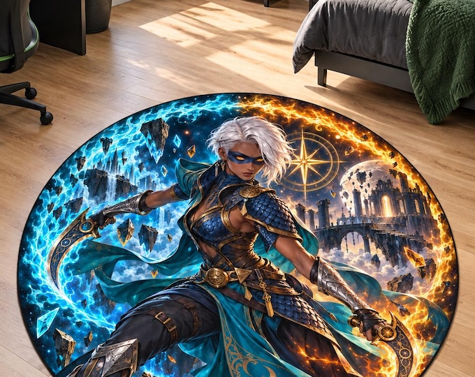 Cosmic Assassin Gaming Rug, Celestial Hero, Washable Floor Decor (Round)